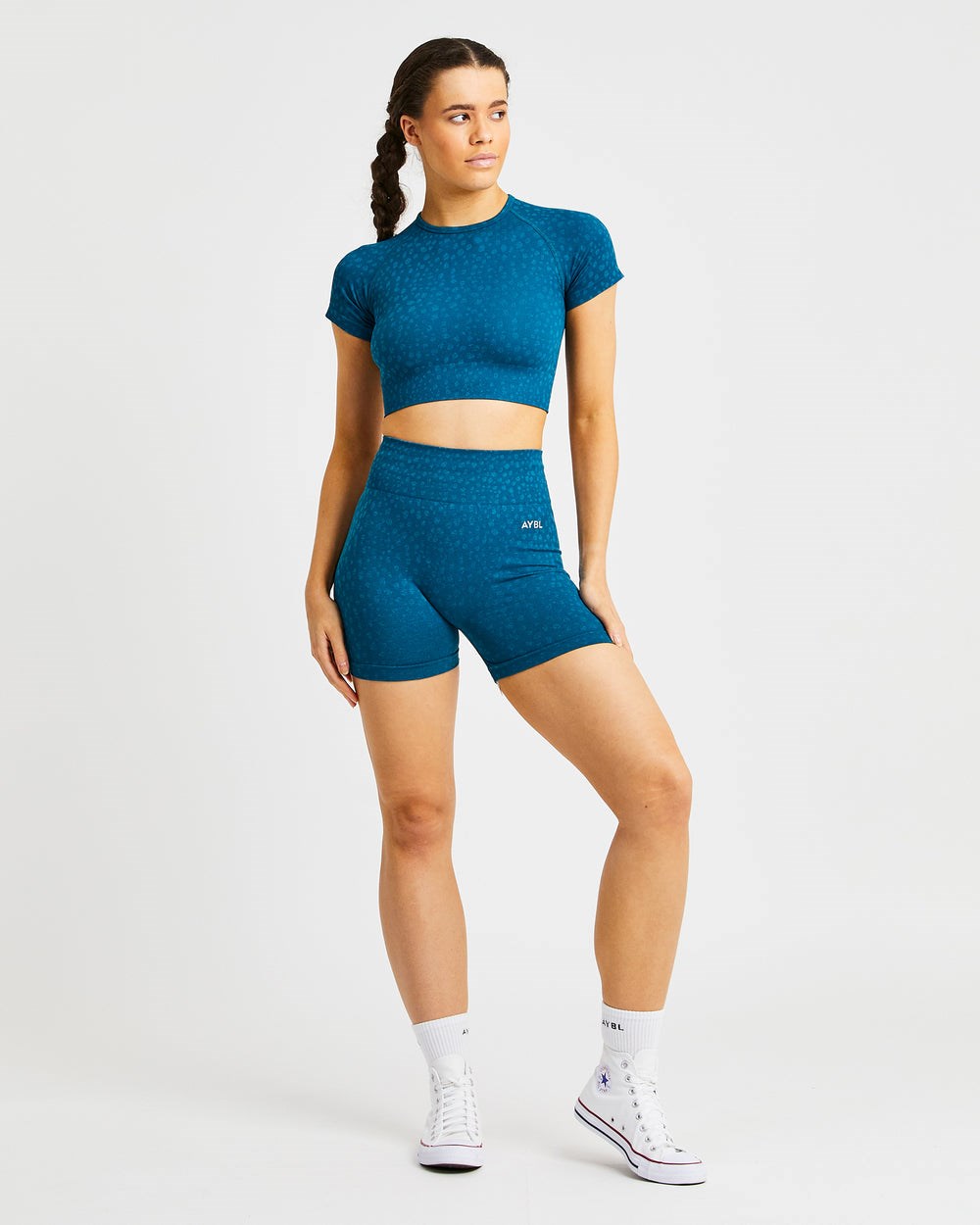 AYBL Evolve Speckle Seamless Crop Top Teal | 603714-BLV