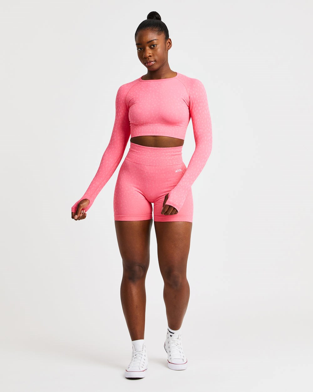 AYBL Evolve Speckle Seamless Long Sleeve Crop Top Koralowe Różowe | 018425-ILP