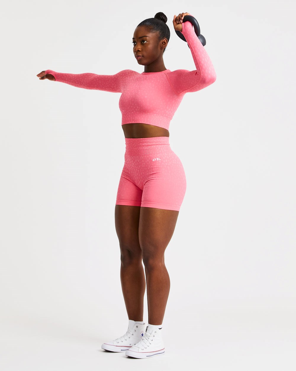 AYBL Evolve Speckle Seamless Long Sleeve Crop Top Koralowe Różowe | 018425-ILP