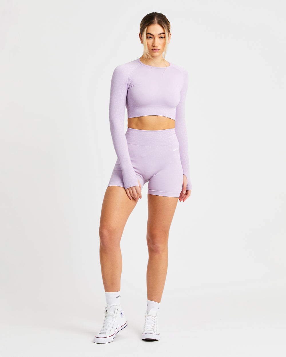 AYBL Evolve Speckle Seamless Long Sleeve Crop Top Lilac | 021648-AIV