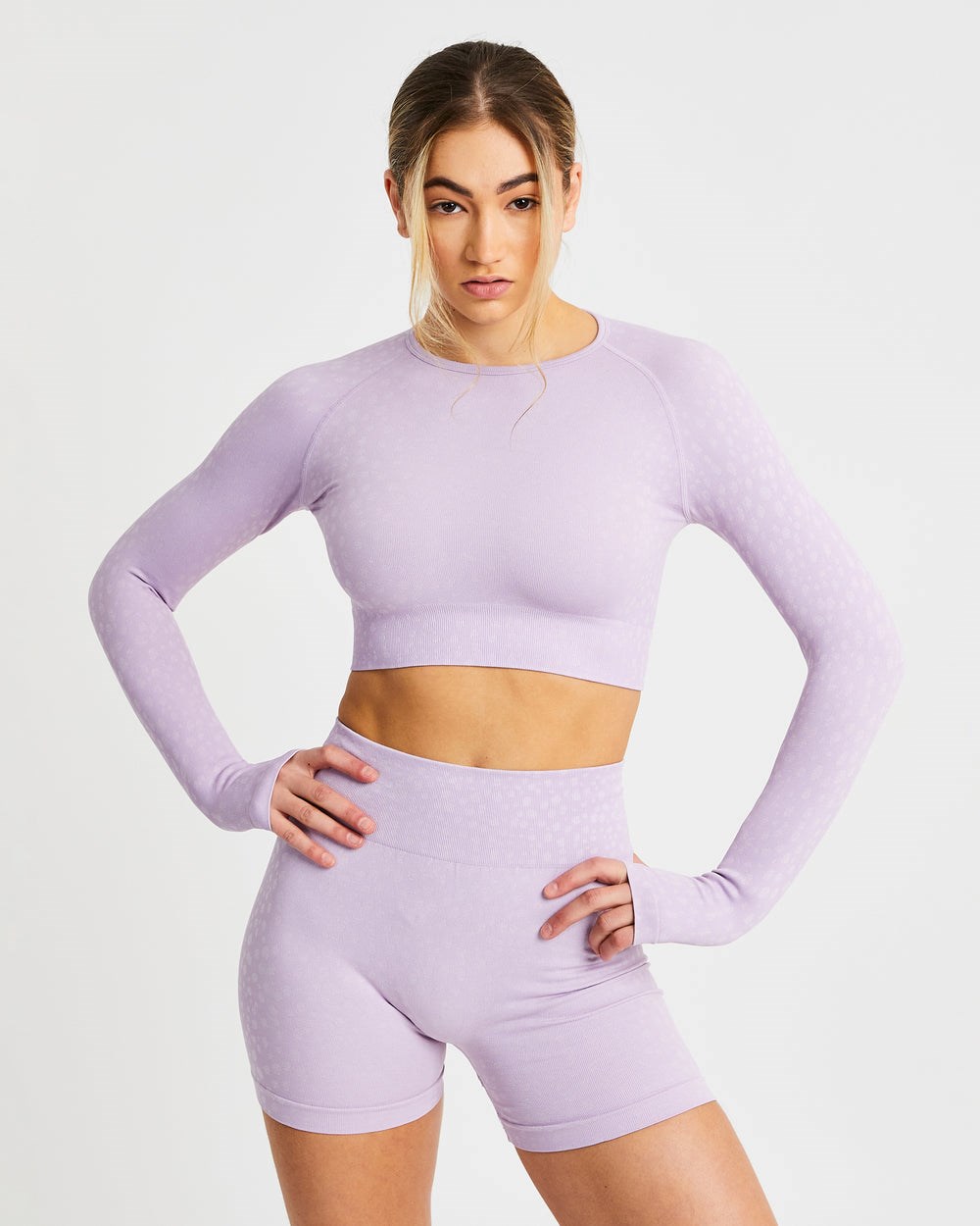 AYBL Evolve Speckle Seamless Long Sleeve Crop Top Lilac | 021648-AIV