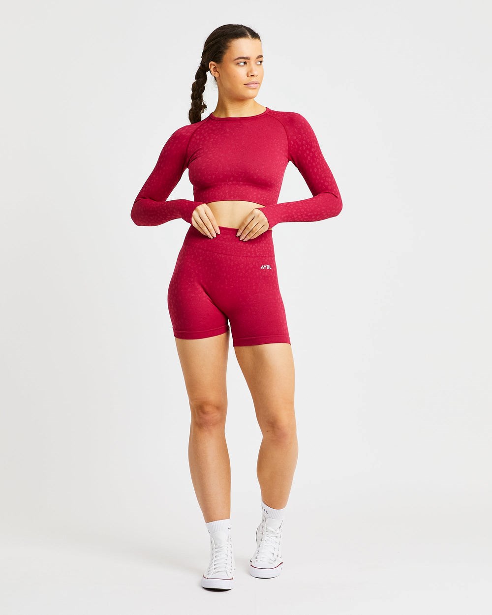 AYBL Evolve Speckle Seamless Long Sleeve Crop Top Raspberry | 062384-HBQ