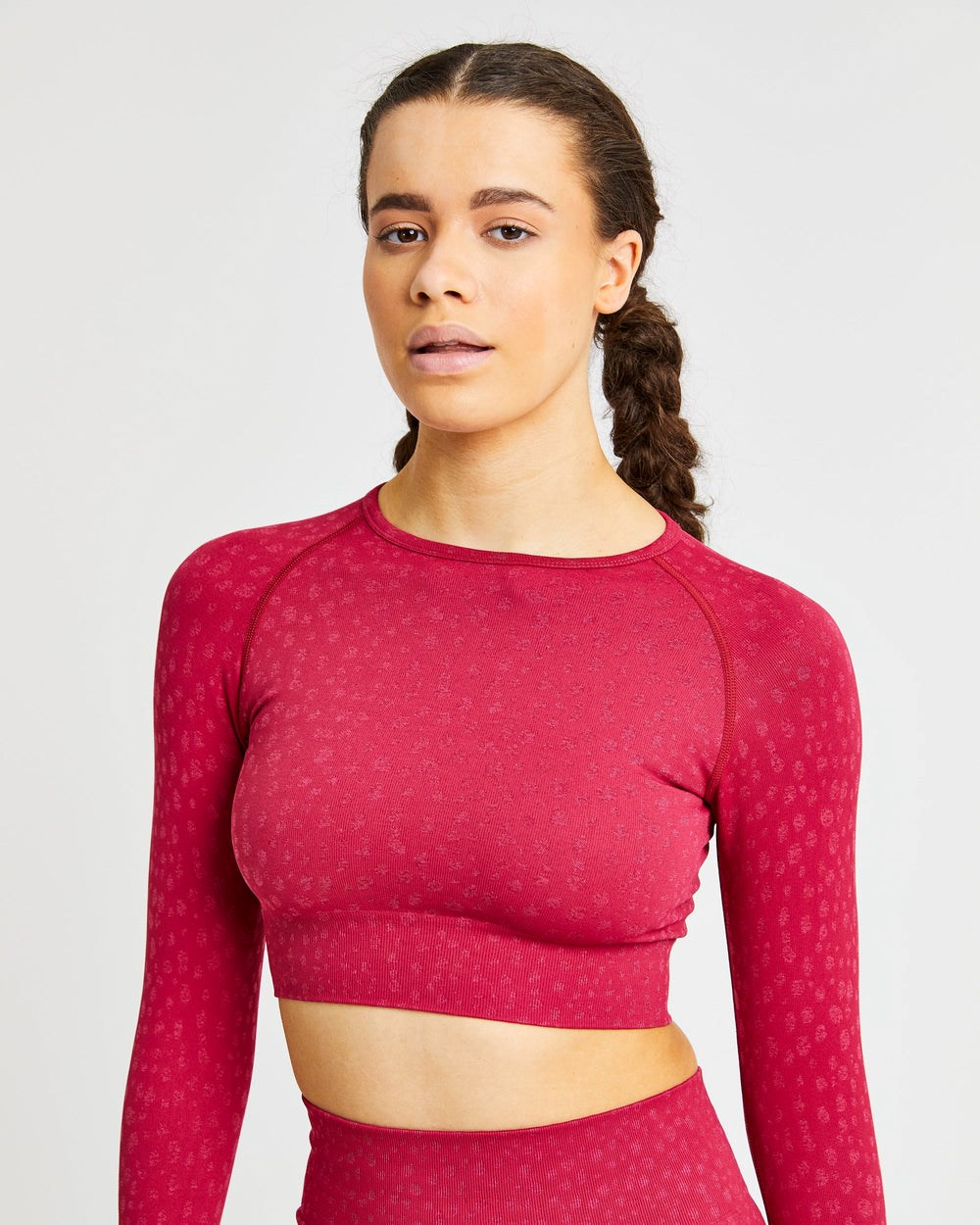 AYBL Evolve Speckle Seamless Long Sleeve Crop Top Raspberry | 062384-HBQ