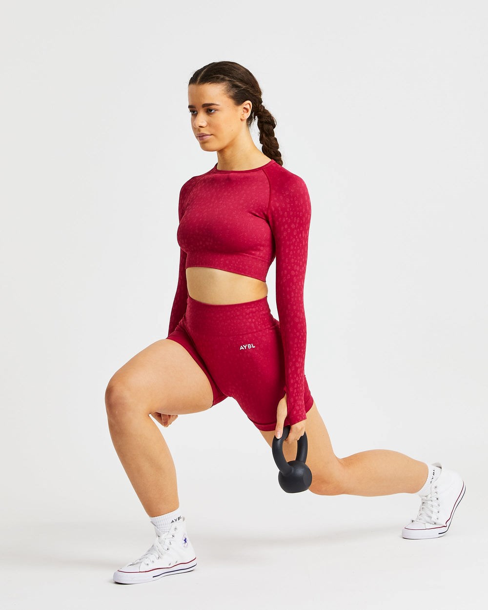 AYBL Evolve Speckle Seamless Long Sleeve Crop Top Raspberry | 062384-HBQ