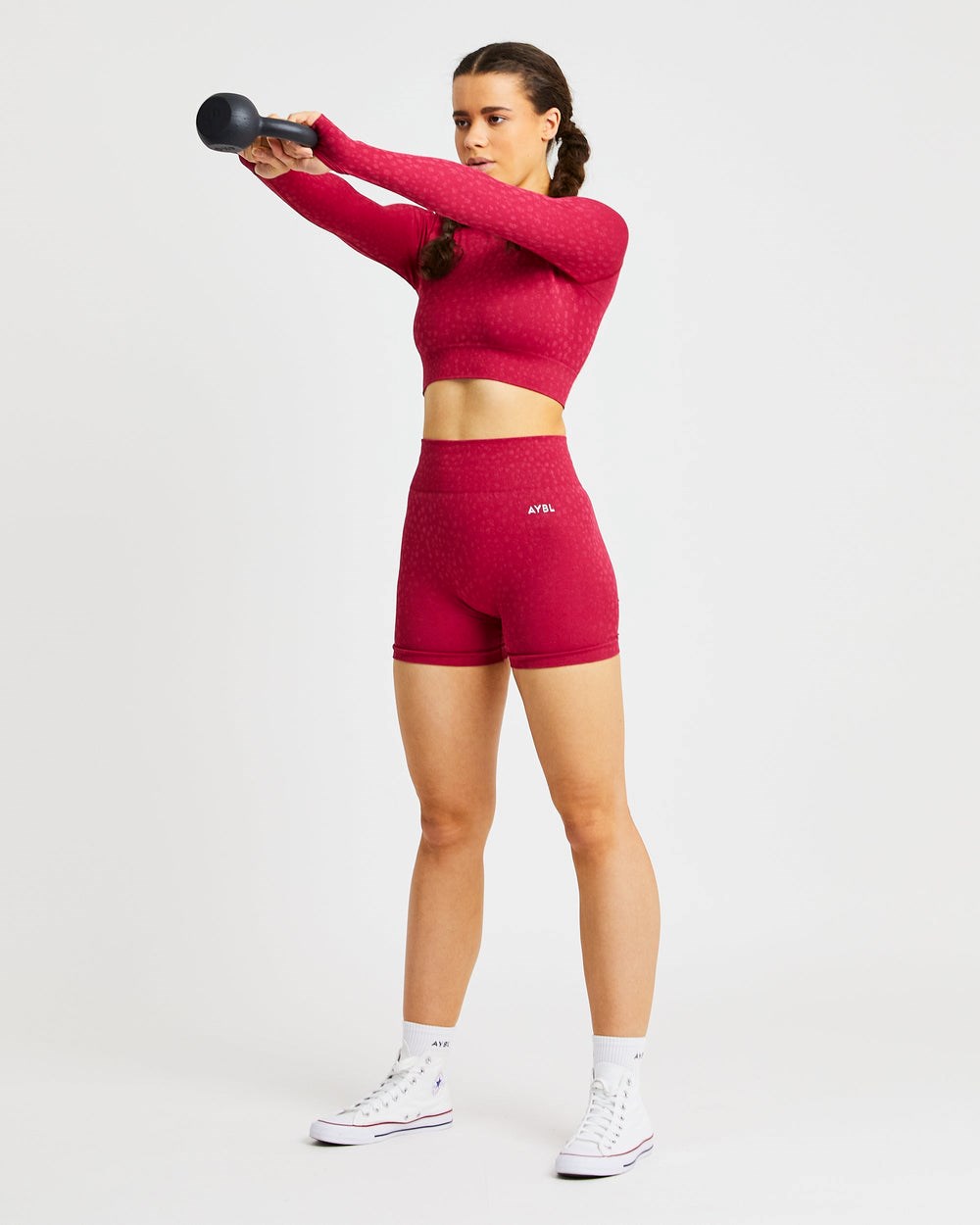 AYBL Evolve Speckle Seamless Long Sleeve Crop Top Raspberry | 062384-HBQ