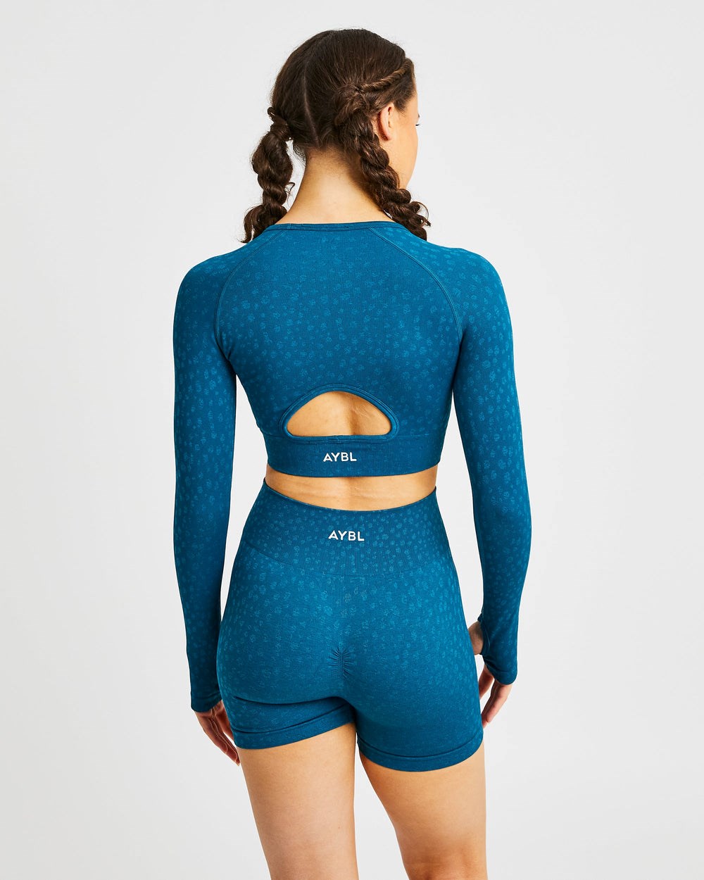 AYBL Evolve Speckle Seamless Long Sleeve Crop Top Teal | 098275-SKD