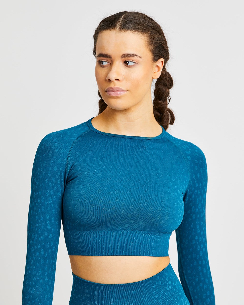 AYBL Evolve Speckle Seamless Long Sleeve Crop Top Teal | 098275-SKD