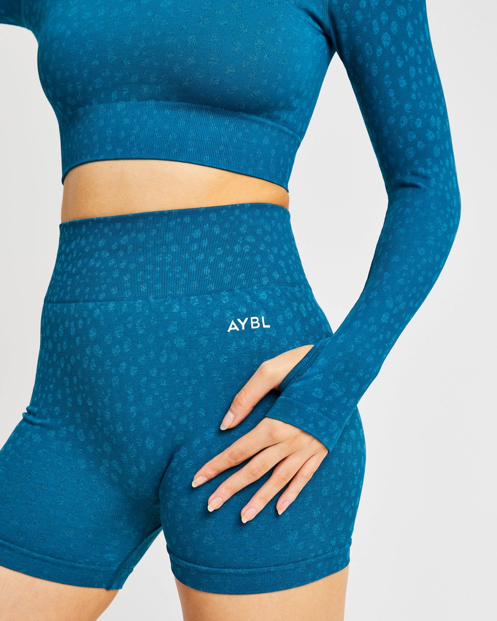 AYBL Evolve Speckle Seamless Long Sleeve Crop Top Teal | 098275-SKD