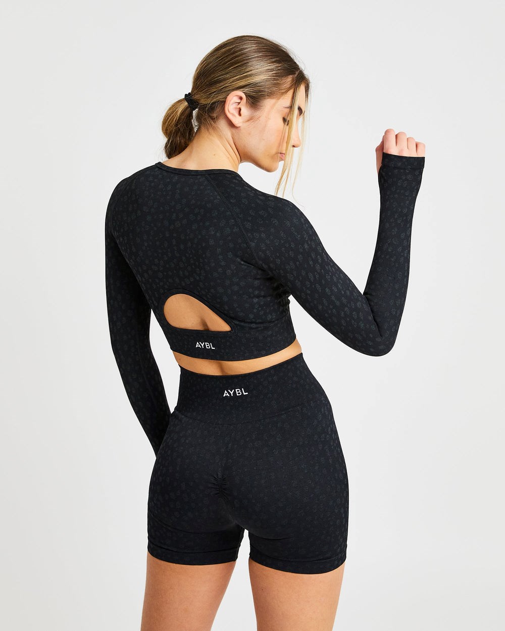 AYBL Evolve Speckle Seamless Long Sleeve Crop Top Czarne | 296403-OMQ