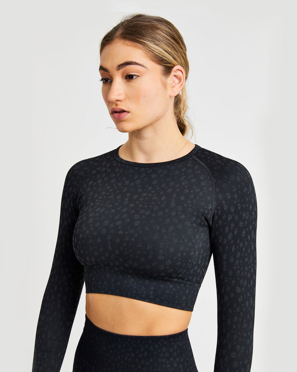 AYBL Evolve Speckle Seamless Long Sleeve Crop Top Czarne | 296403-OMQ