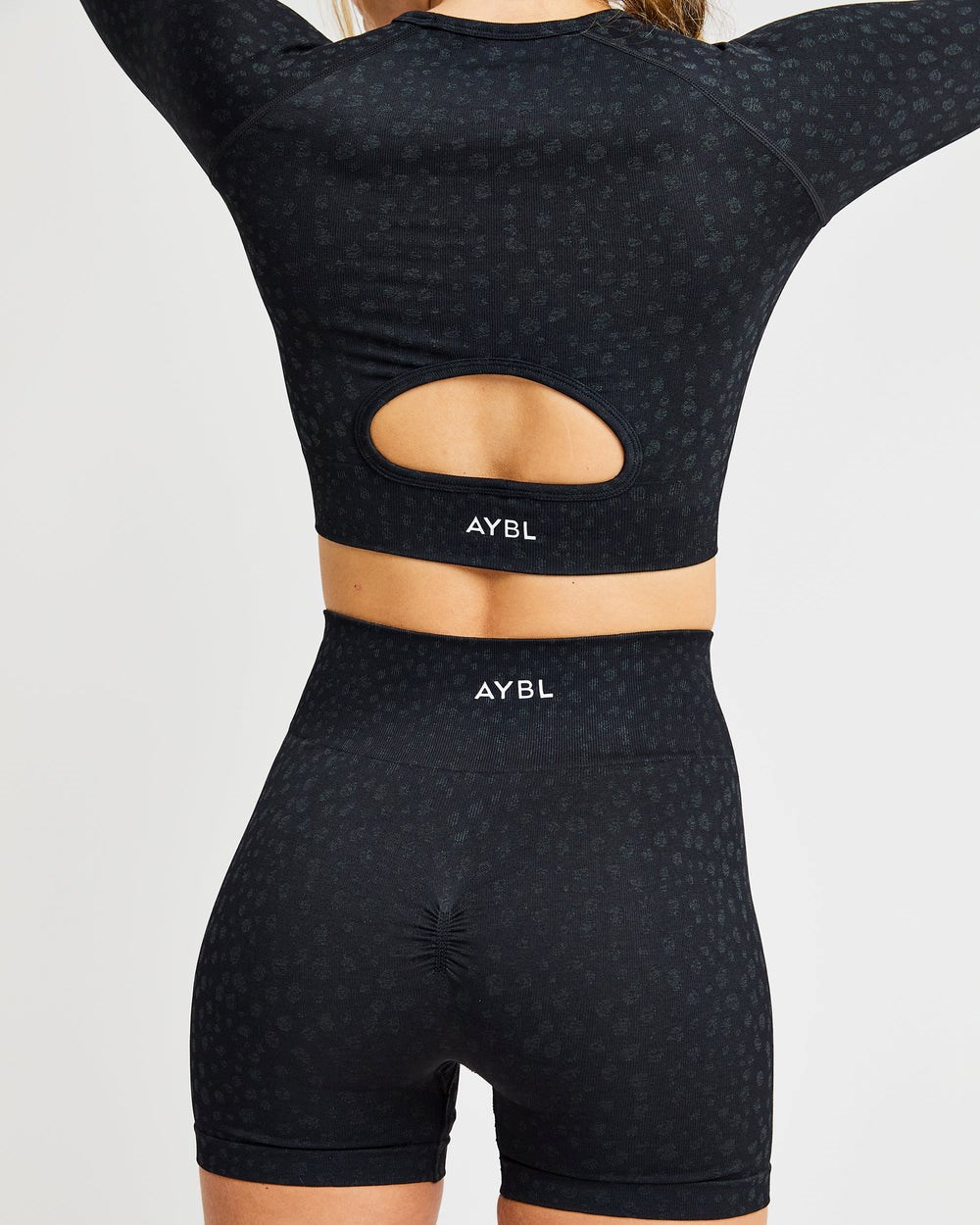 AYBL Evolve Speckle Seamless Long Sleeve Crop Top Czarne | 296403-OMQ