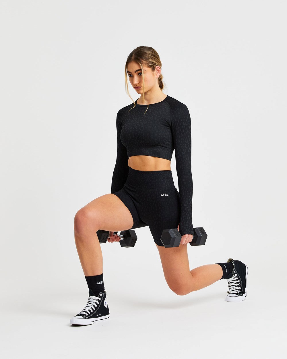 AYBL Evolve Speckle Seamless Long Sleeve Crop Top Czarne | 296403-OMQ