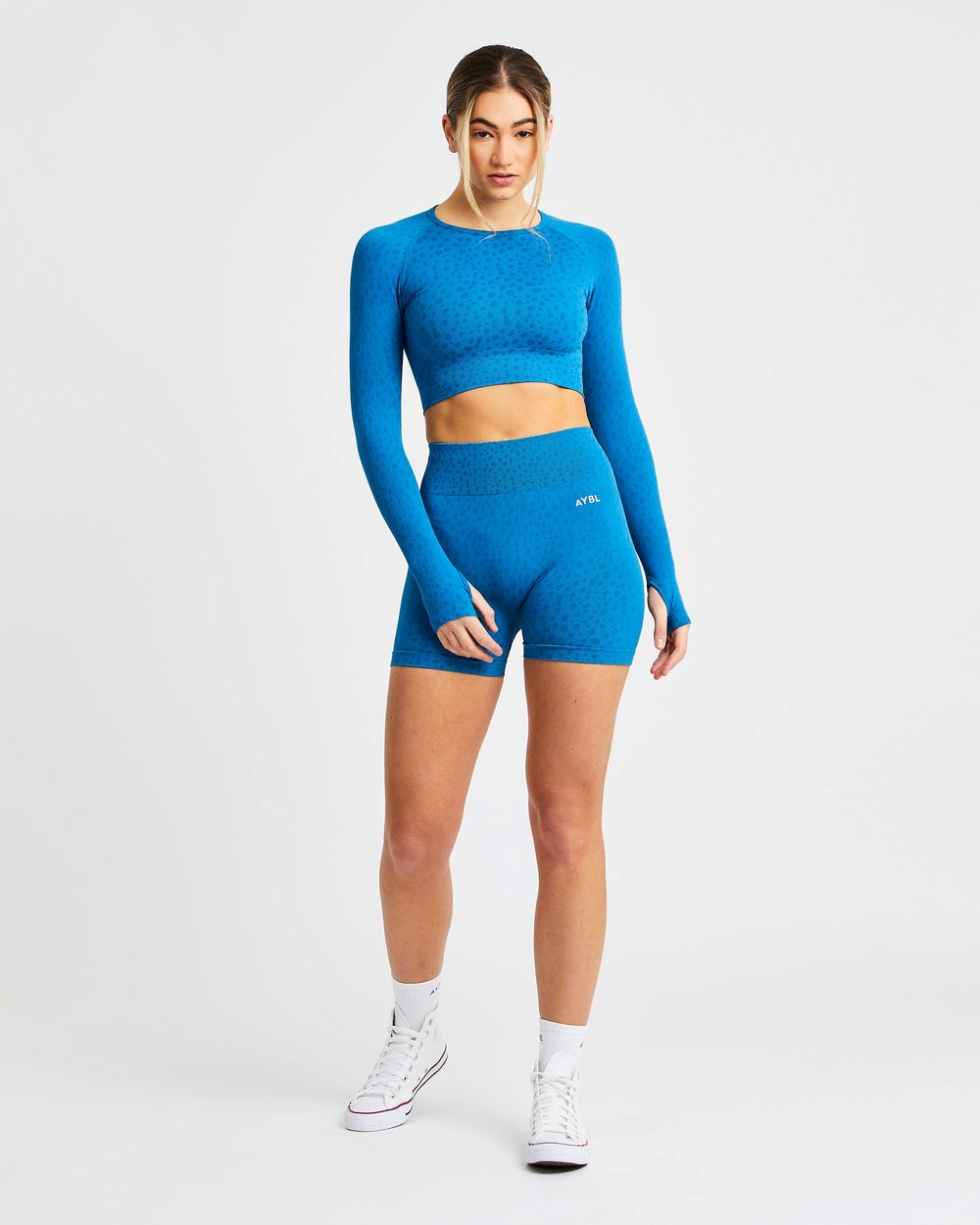 AYBL Evolve Speckle Seamless Long Sleeve Crop Top Niebieskie | 642918-WEA