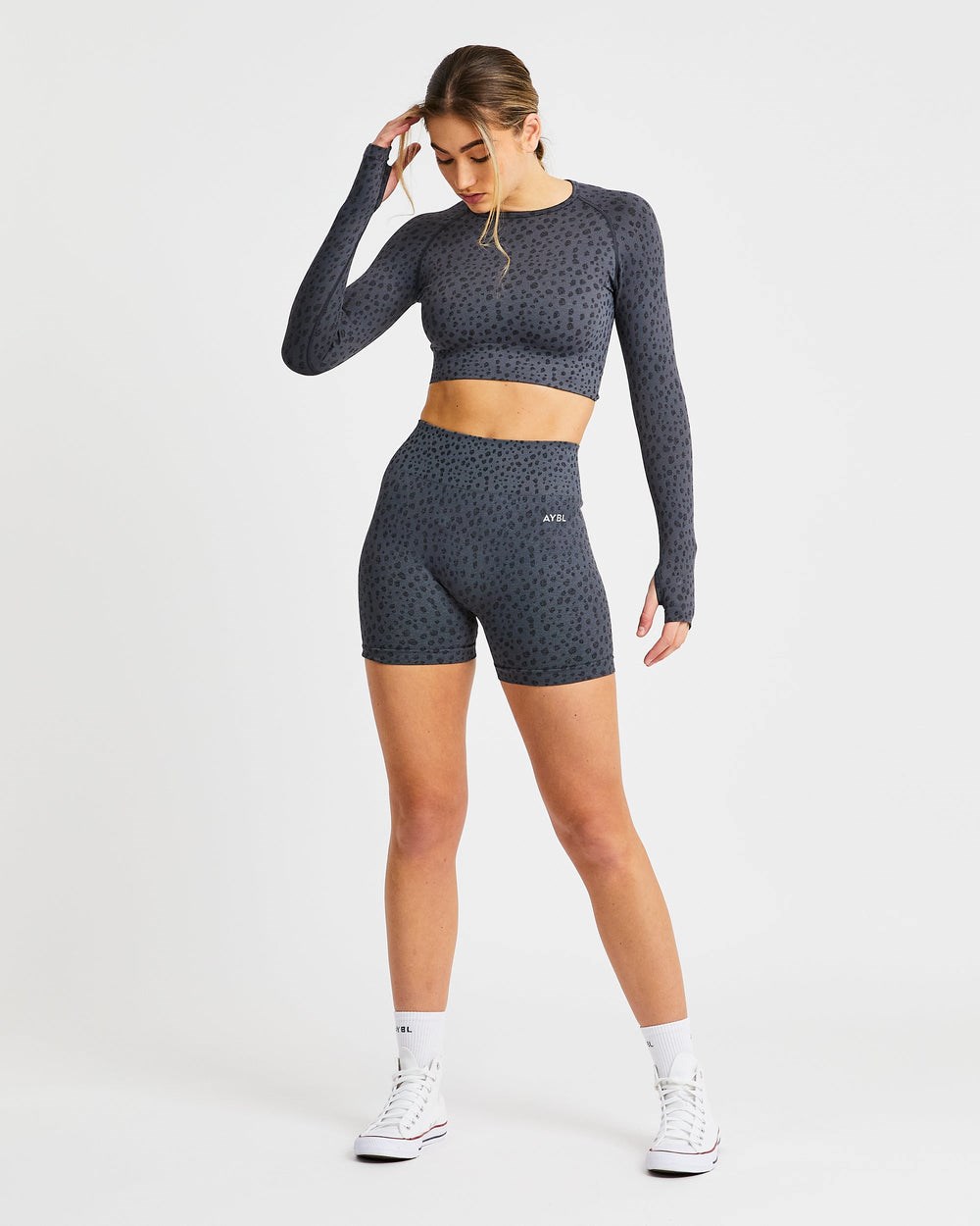 AYBL Evolve Speckle Seamless Long Sleeve Crop Top Charcoal | 741280-JZM