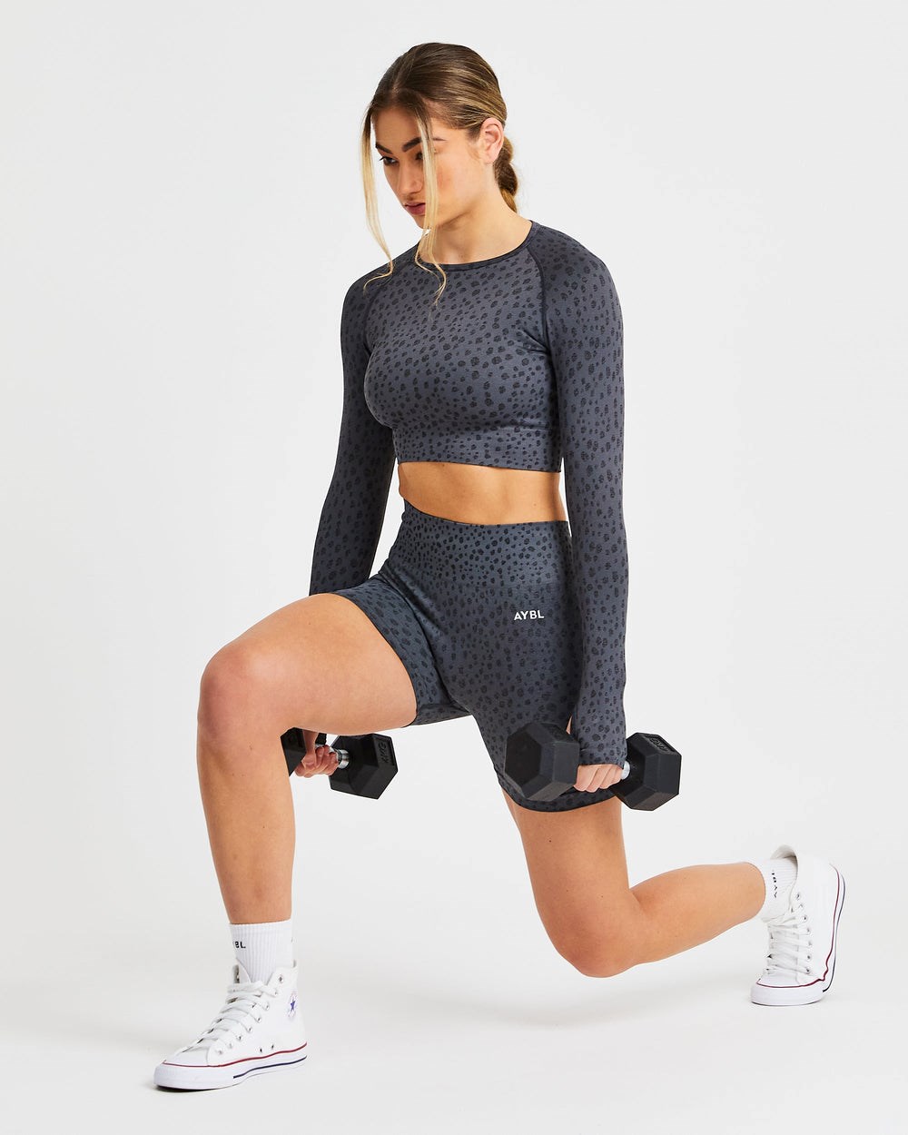 AYBL Evolve Speckle Seamless Long Sleeve Crop Top Charcoal | 741280-JZM