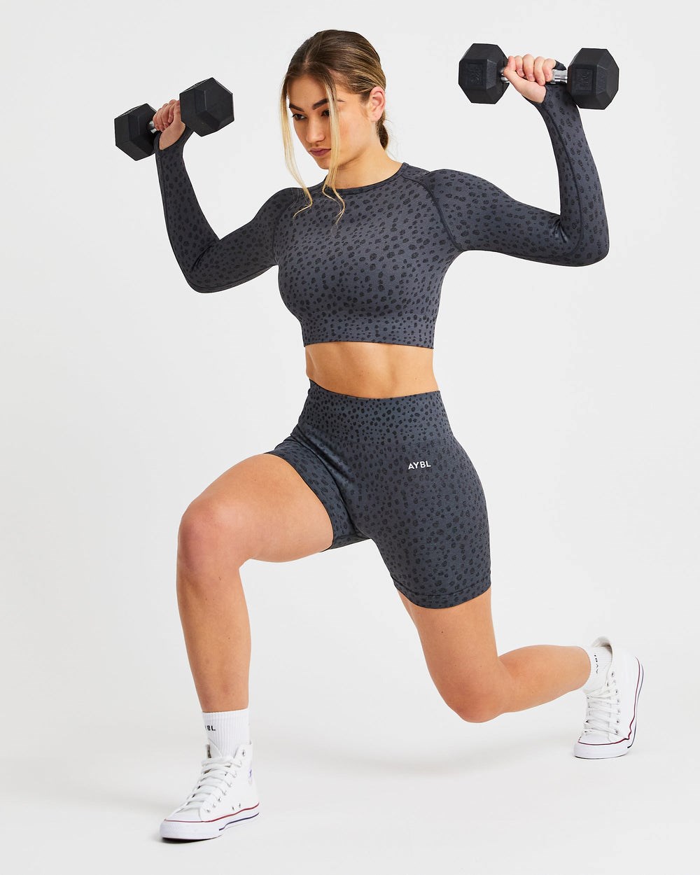 AYBL Evolve Speckle Seamless Long Sleeve Crop Top Charcoal | 741280-JZM