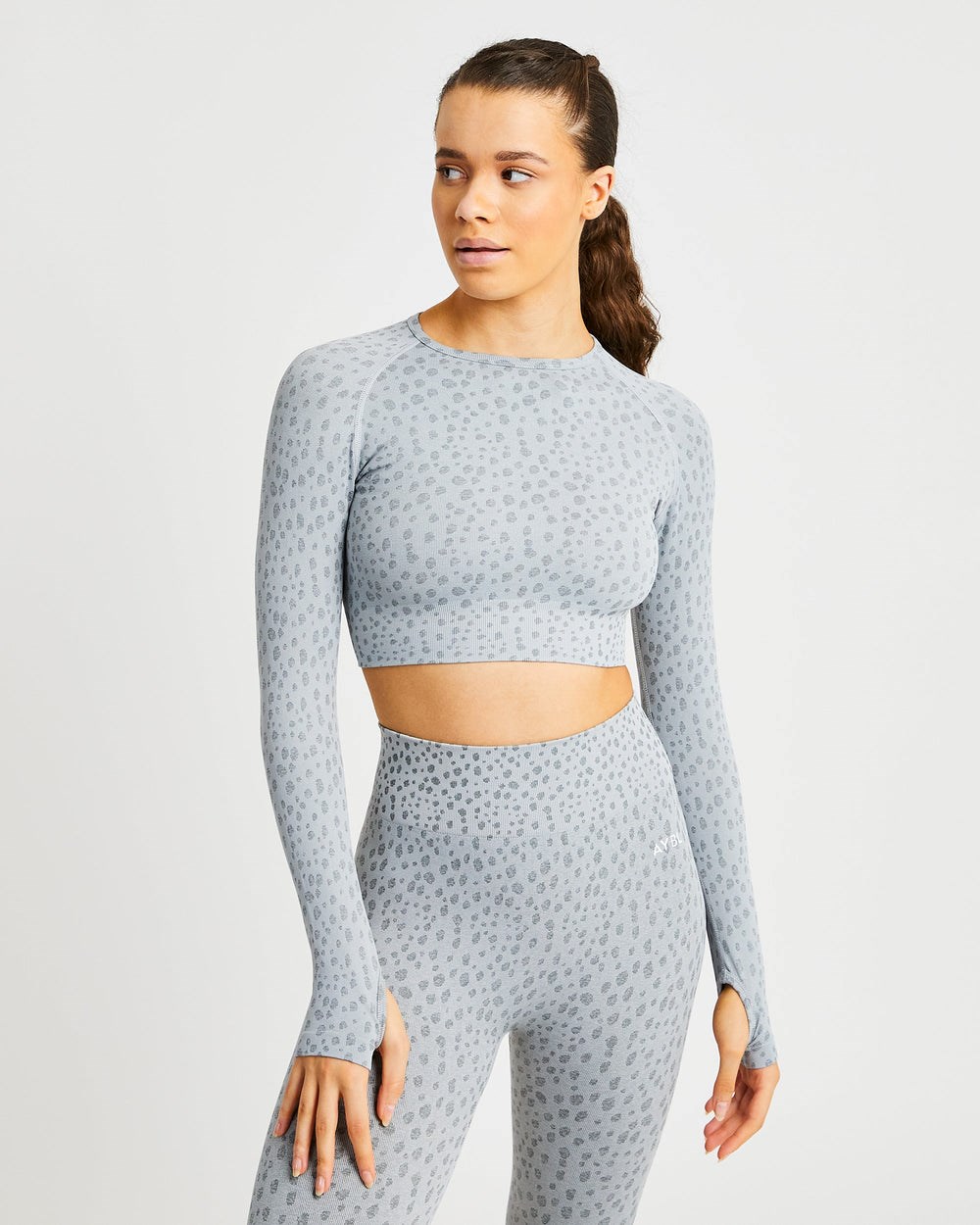 AYBL Evolve Speckle Seamless Long Sleeve Crop Top Głęboka Szare | 792380-VRF