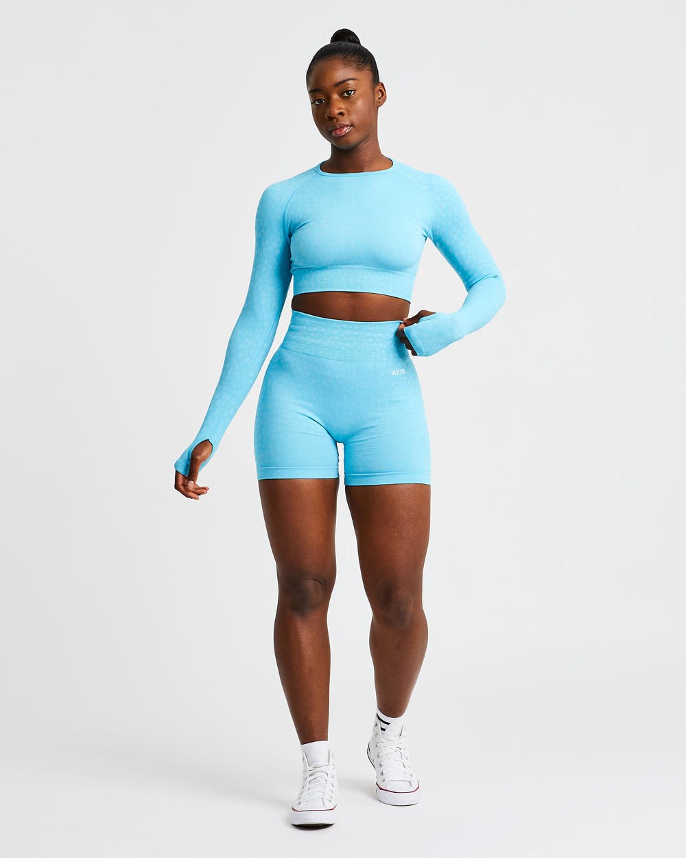 AYBL Evolve Speckle Seamless Long Sleeve Crop Top Głęboka Niebieskie | 812507-WBN