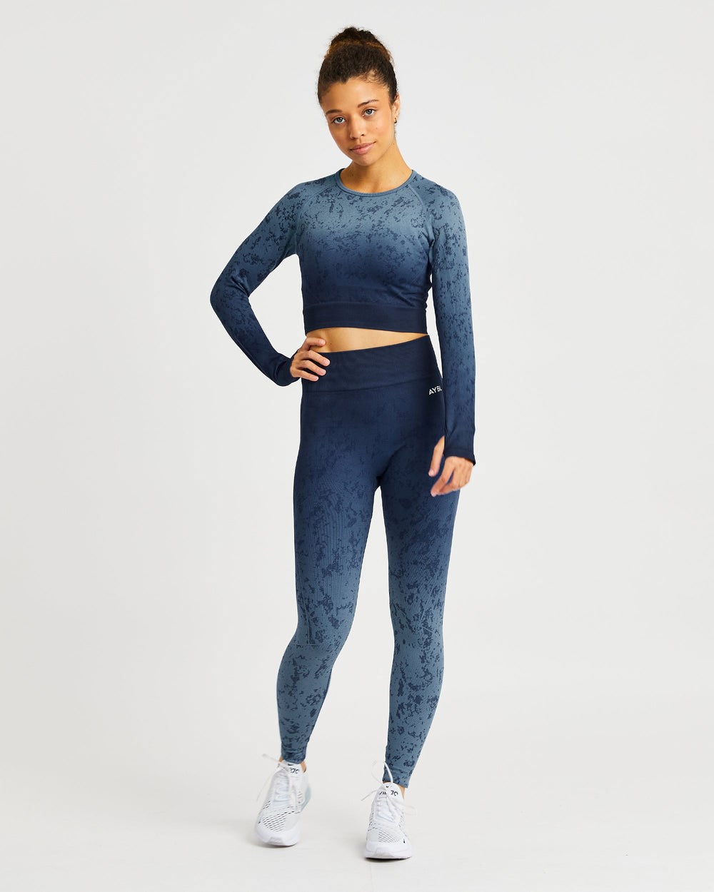 AYBL Flare Seamless Long Sleeve Crop Top Niebieskie | 219064-LBX