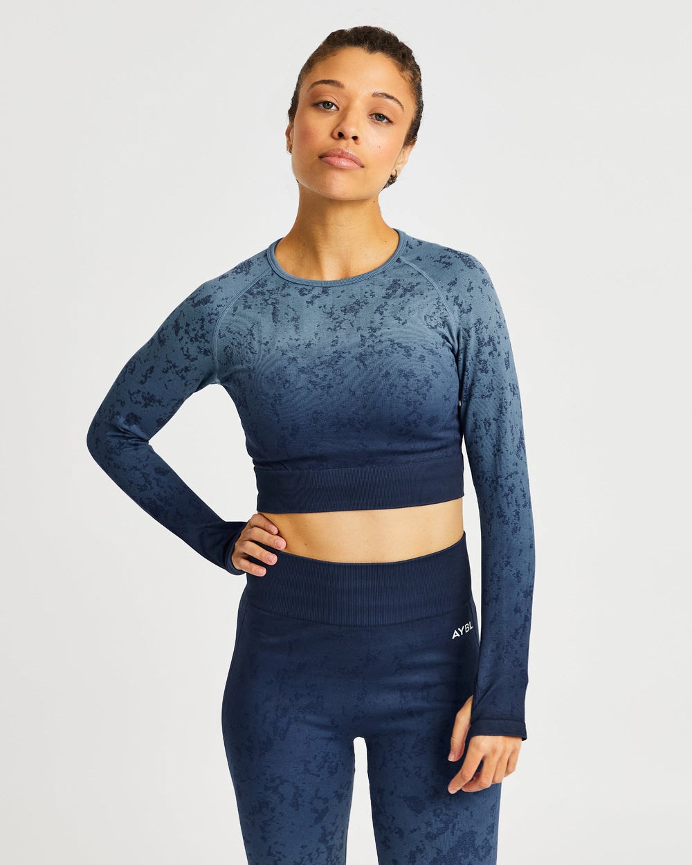 AYBL Flare Seamless Long Sleeve Crop Top Niebieskie | 219064-LBX