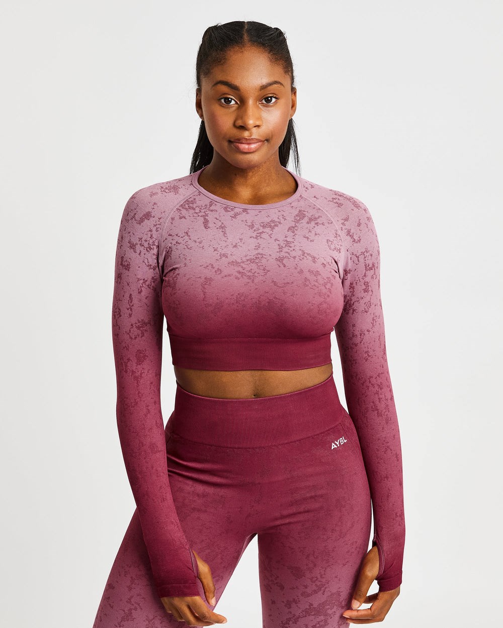 AYBL Flare Seamless Long Sleeve Crop Top Plum | 471938-OYJ