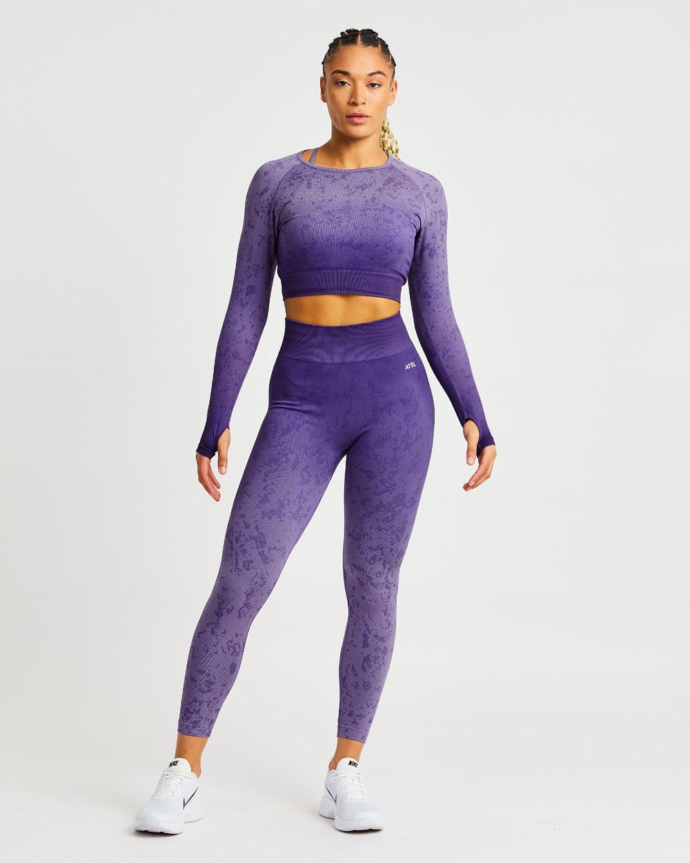 AYBL Flare Seamless Long Sleeve Crop Top Fioletowe | 531902-IGO