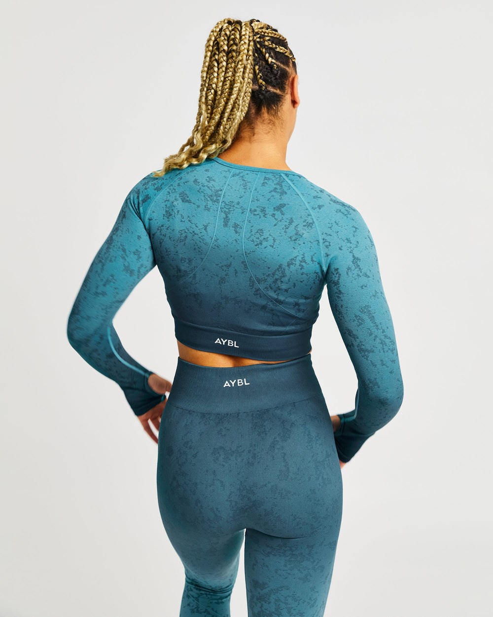 AYBL Flare Seamless Long Sleeve Crop Top Teal | 640281-RDQ