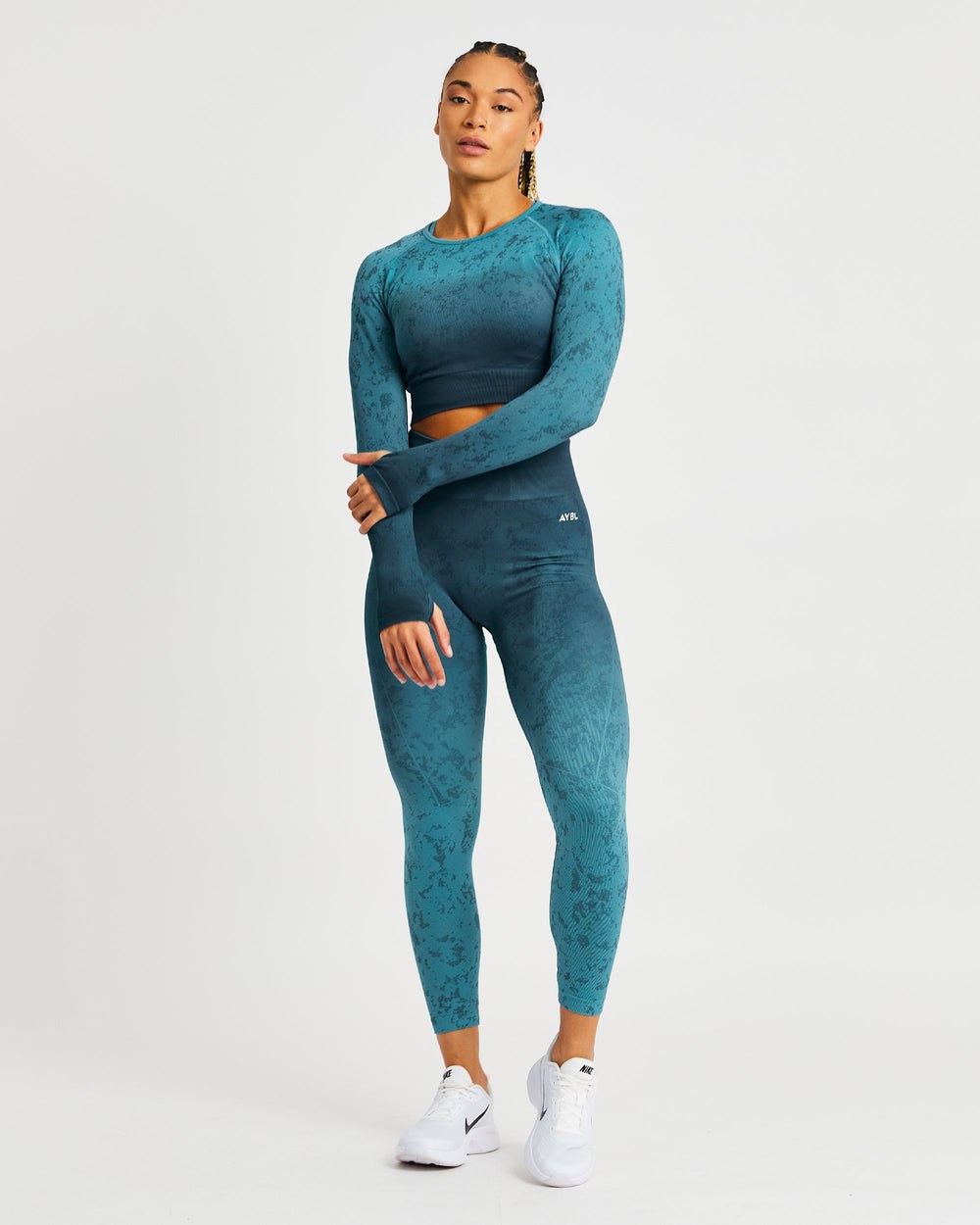 AYBL Flare Seamless Long Sleeve Crop Top Teal | 640281-RDQ