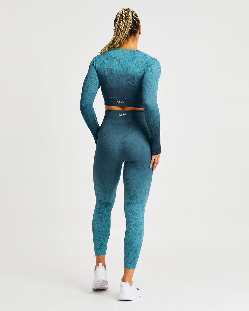 AYBL Flare Seamless Long Sleeve Crop Top Teal | 640281-RDQ