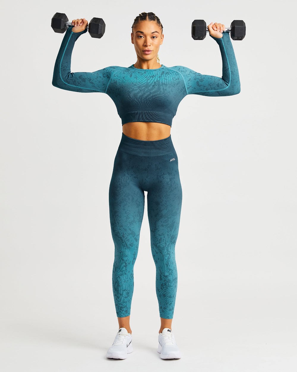 AYBL Flare Seamless Long Sleeve Crop Top Teal | 640281-RDQ