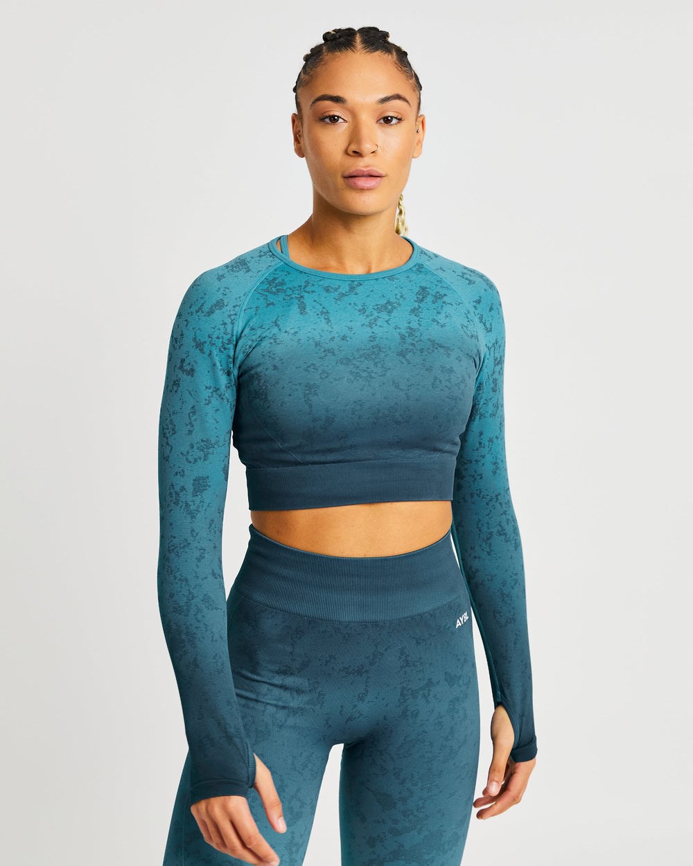 AYBL Flare Seamless Long Sleeve Crop Top Teal | 640281-RDQ