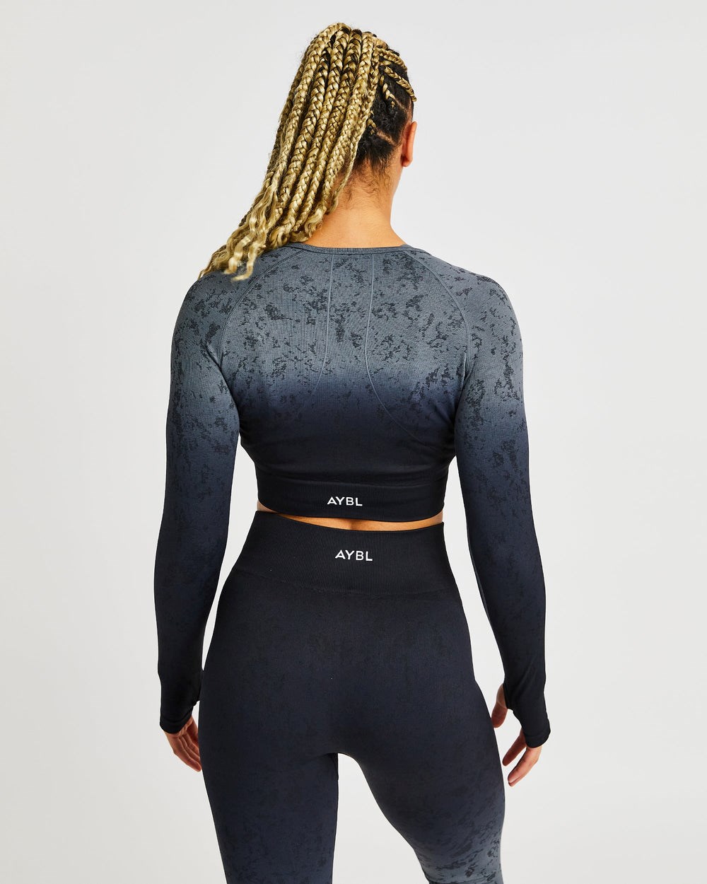 AYBL Flare Seamless Long Sleeve Crop Top Czarne | 917054-SIG