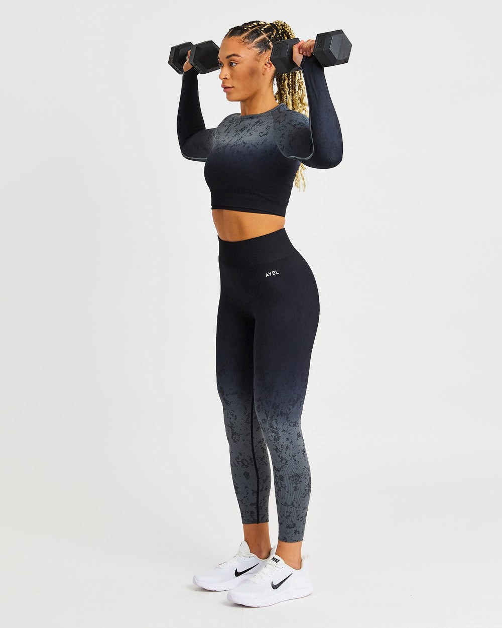 AYBL Flare Seamless Long Sleeve Crop Top Czarne | 917054-SIG