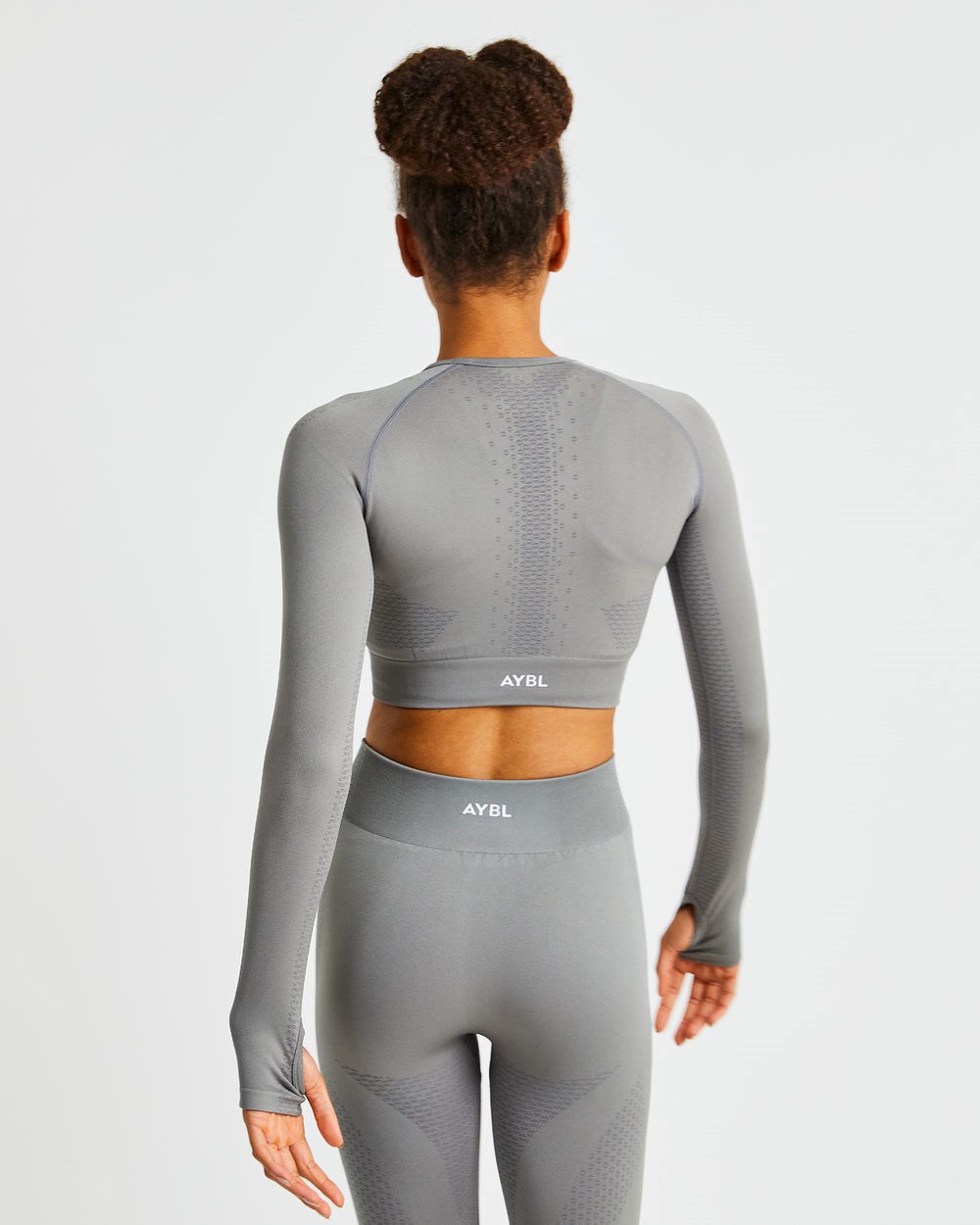 AYBL Ignite Seamless Long Sleeve Crop Top Szare | 068451-RIJ