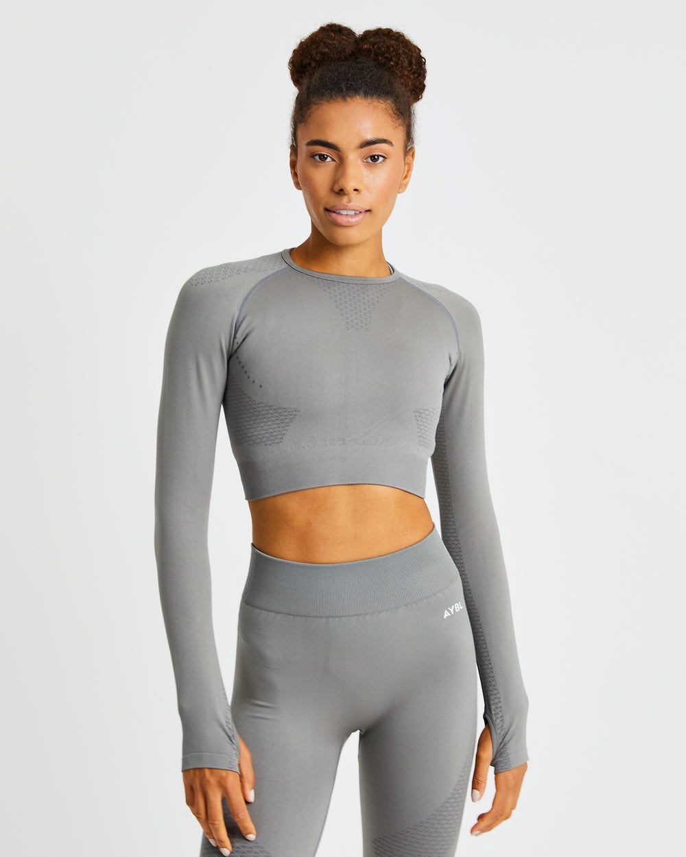 AYBL Ignite Seamless Long Sleeve Crop Top Szare | 068451-RIJ