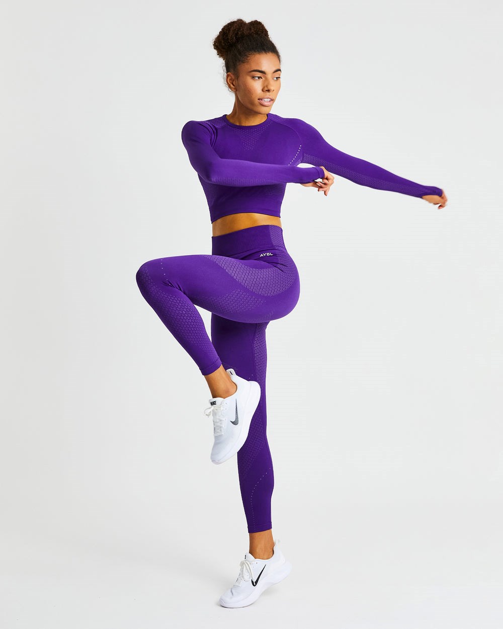 AYBL Ignite Seamless Long Sleeve Crop Top Fioletowe | 246385-CLW