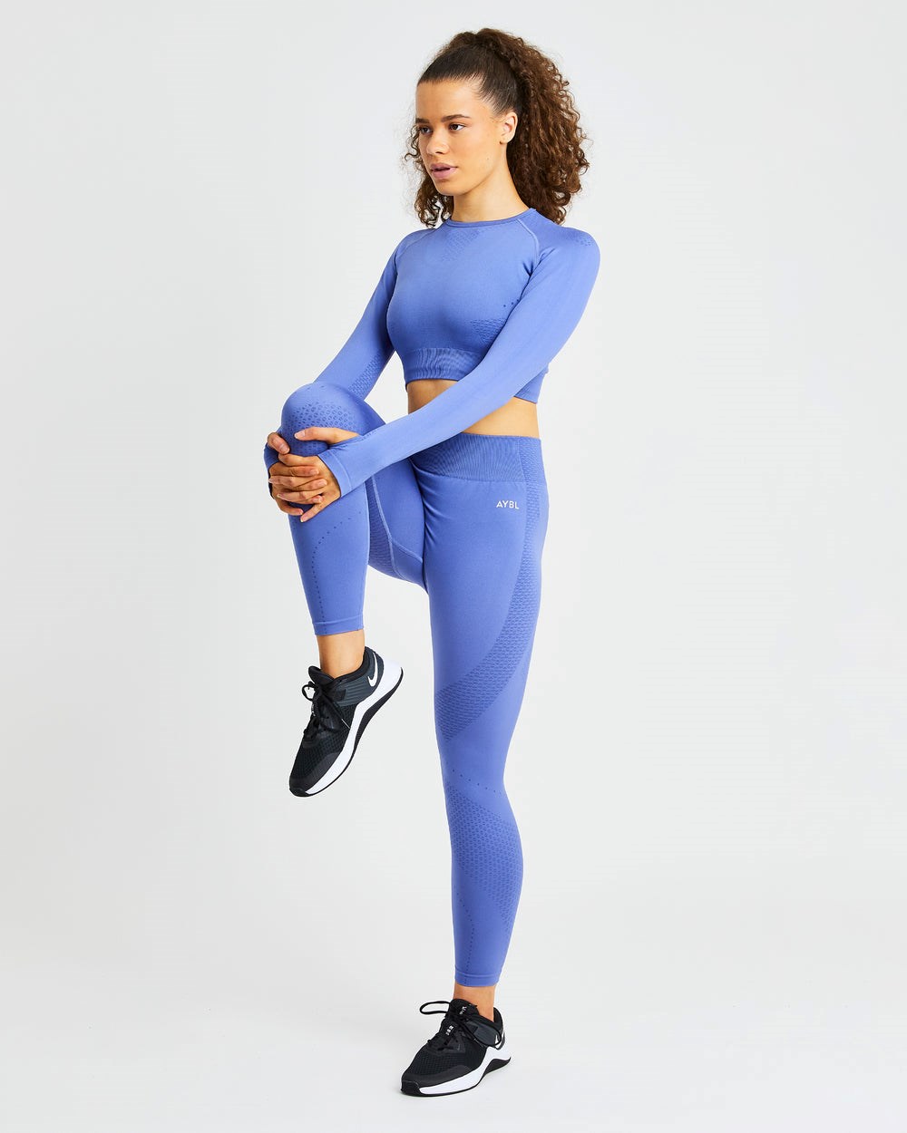 AYBL Ignite Seamless Long Sleeve Crop Top Niebieskie | 547392-SBV