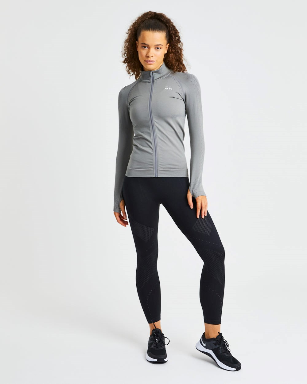 AYBL Ignite Seamless Zip Jacket Szare | 294678-ZBT