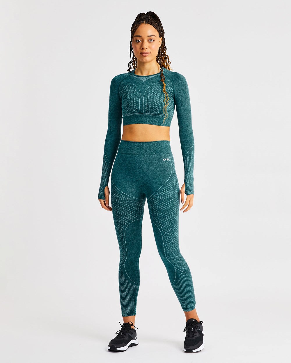 AYBL Impact Seamless Long Sleeve Crop Top Zielone | 537416-TXS