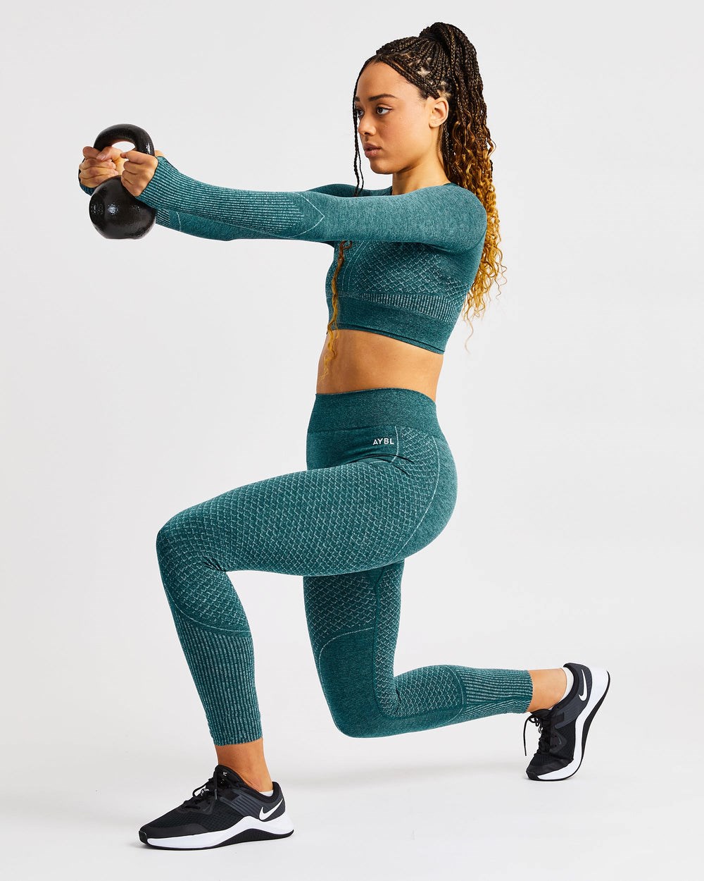 AYBL Impact Seamless Long Sleeve Crop Top Zielone | 537416-TXS