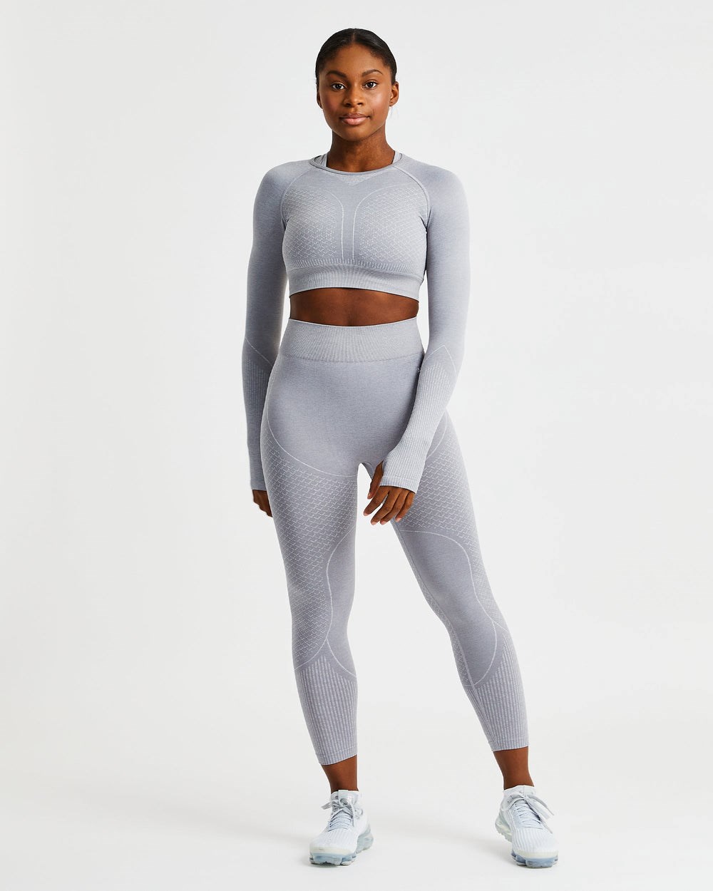 AYBL Impact Seamless Long Sleeve Crop Top Szare | 803479-WFZ