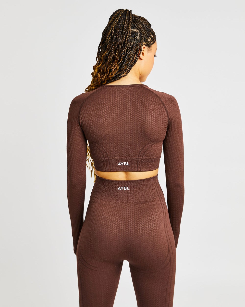 AYBL Luxe Seamless Long Sleeve Crop Top Brązowe | 052918-HZV