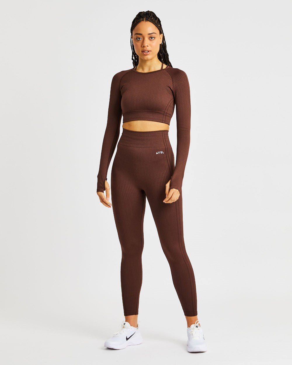 AYBL Luxe Seamless Long Sleeve Crop Top Brązowe | 052918-HZV