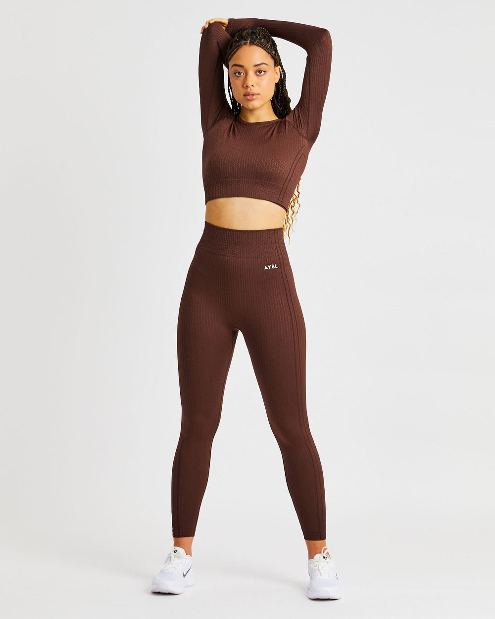 AYBL Luxe Seamless Long Sleeve Crop Top Brązowe | 052918-HZV