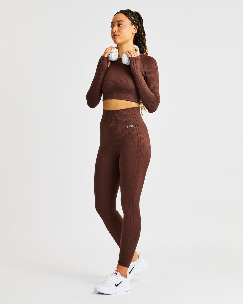 AYBL Luxe Seamless Long Sleeve Crop Top Brązowe | 052918-HZV