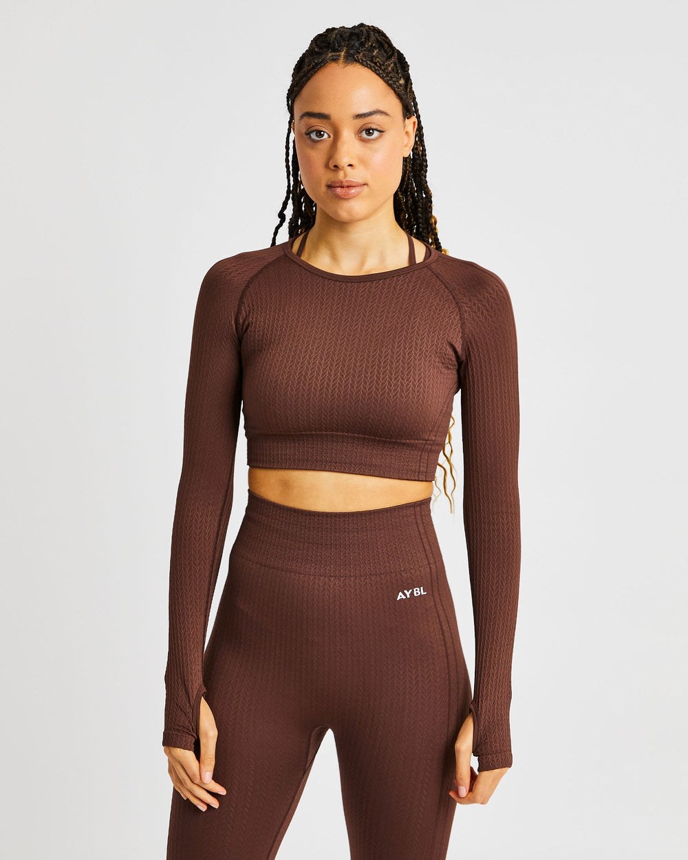 AYBL Luxe Seamless Long Sleeve Crop Top Brązowe | 052918-HZV