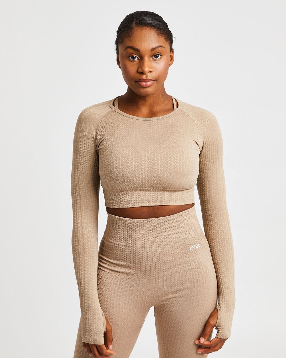 AYBL Luxe Seamless Long Sleeve Crop Top Mocha | 120538-UZL