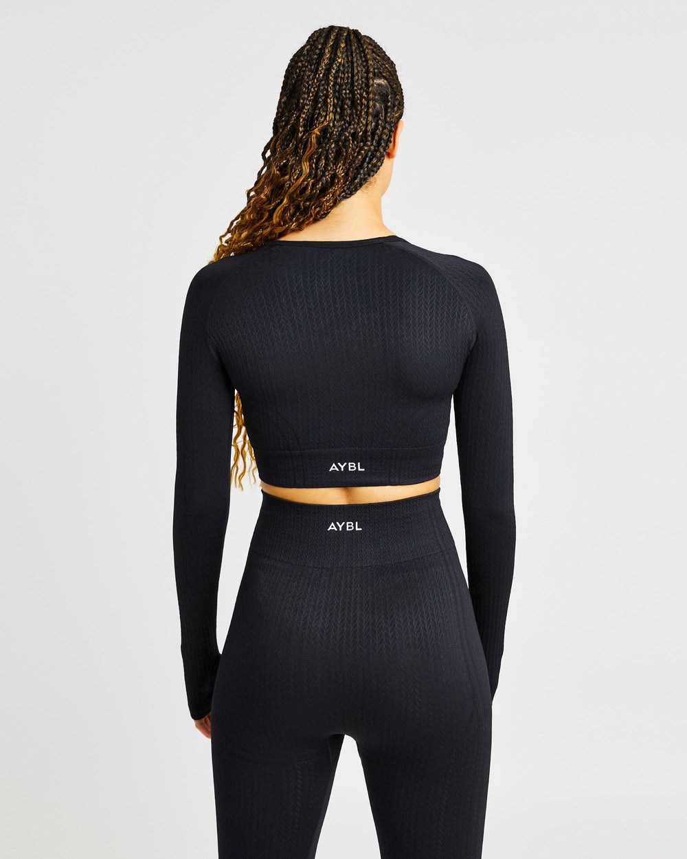 AYBL Luxe Seamless Long Sleeve Crop Top Czarne | 706249-EDZ