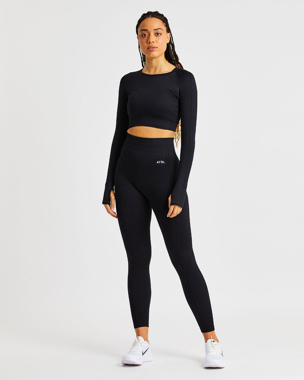 AYBL Luxe Seamless Long Sleeve Crop Top Czarne | 706249-EDZ