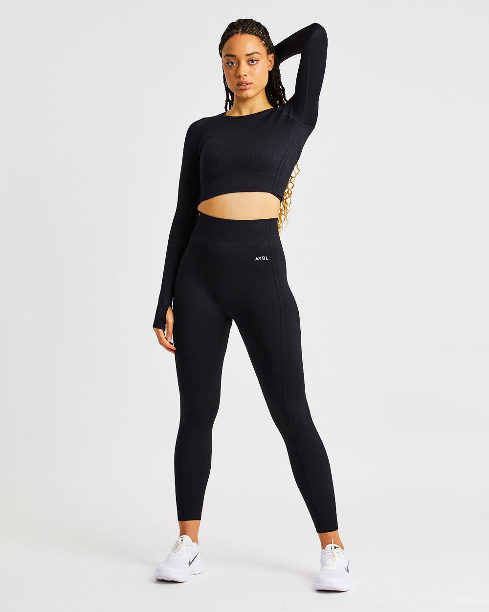 AYBL Luxe Seamless Long Sleeve Crop Top Czarne | 706249-EDZ